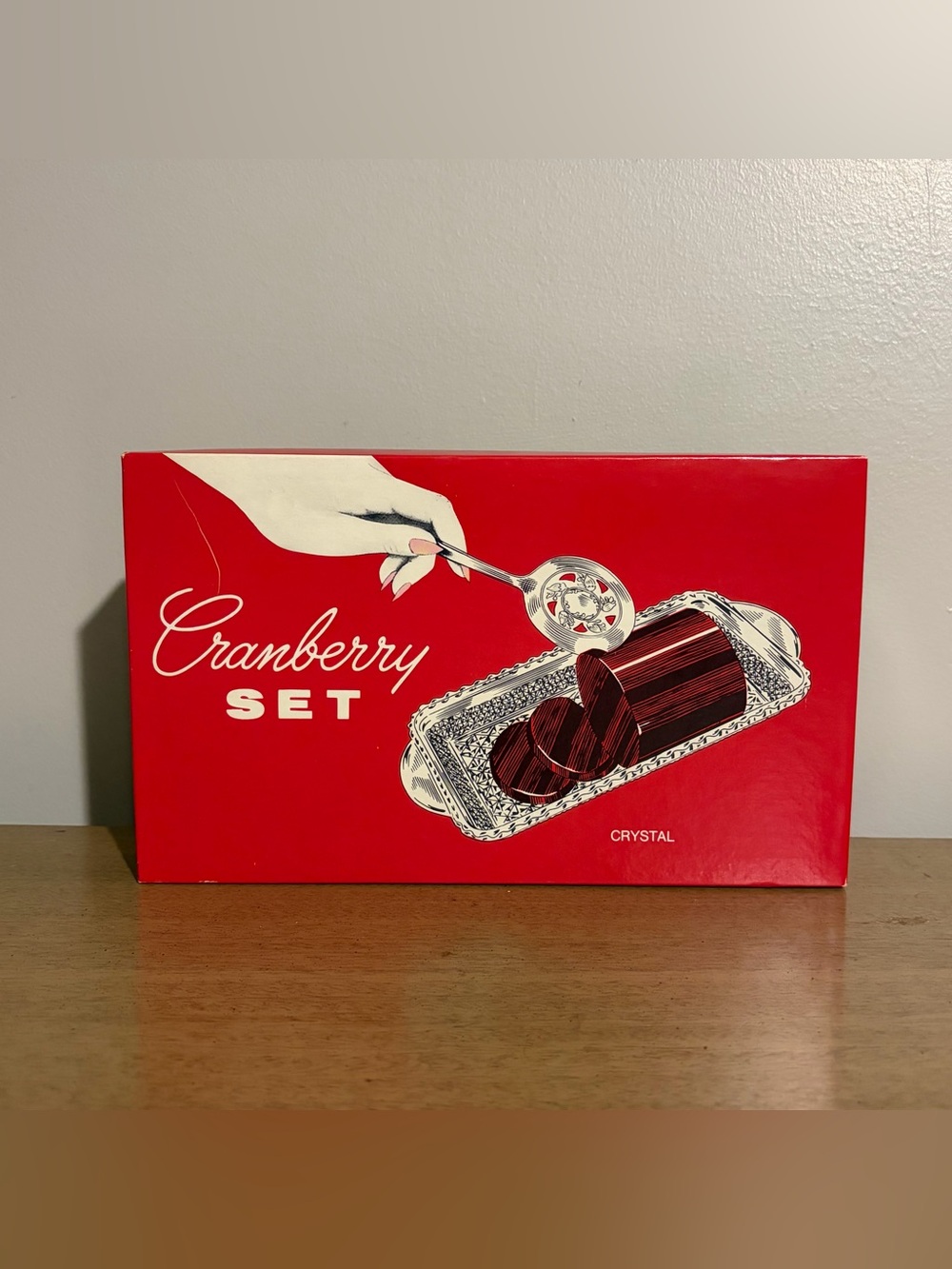 Vtg Crystal Cranberry Serving Dish Slotted Silver Plated Spoon New! Grandma Core